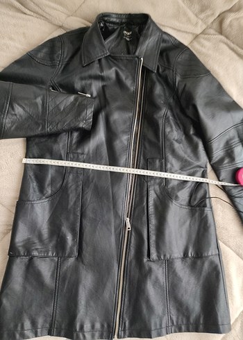 Siyah Kadın Deri Midi Ceket - Görsel 6