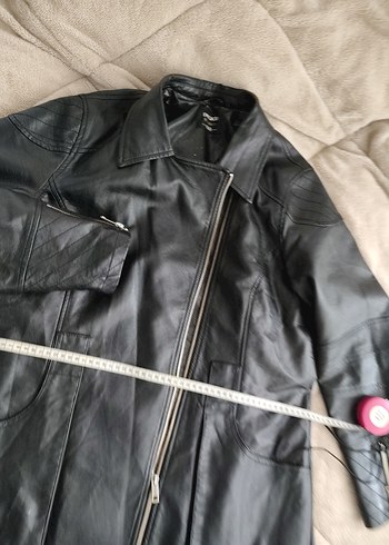 Siyah Kadın Deri Midi Ceket - Görsel 4