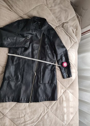 Siyah Kadın Deri Midi Ceket - Görsel 8