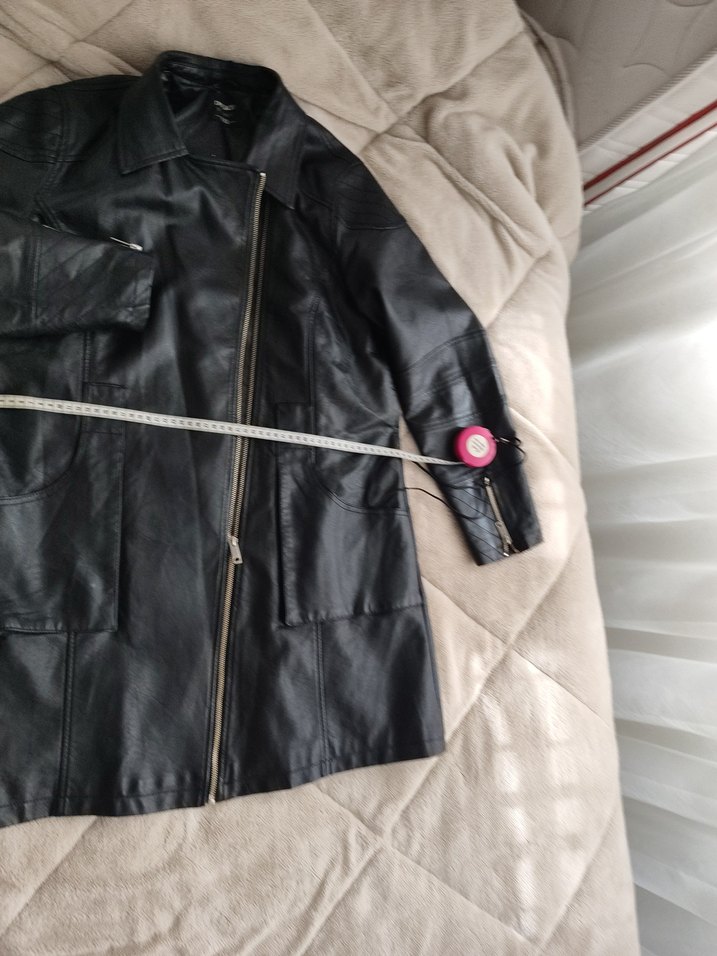 Siyah Kadın Deri Midi Ceket - Görsel 3