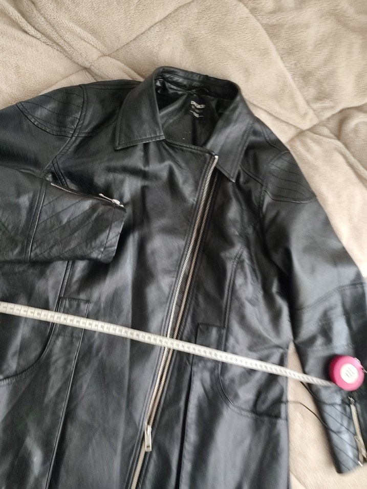 Siyah Kadın Deri Midi Ceket - Görsel 4