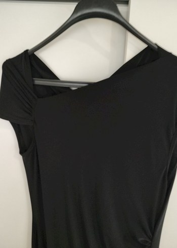 Siyah Drapeli V Yakalı Uzun Elbise - Görsel 4