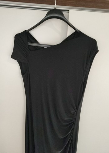 Siyah Drapeli V Yakalı Uzun Elbise - Görsel 5