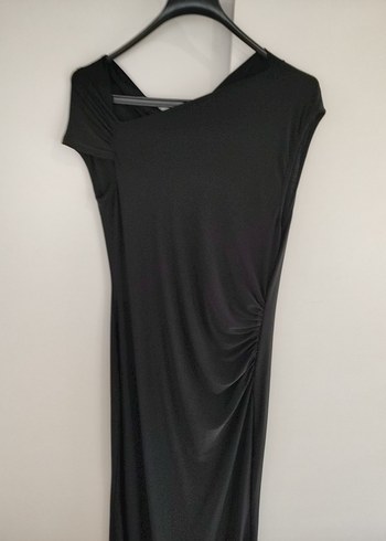 Siyah Drapeli V Yakalı Uzun Elbise - Görsel 6