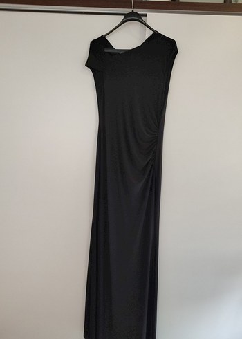 Siyah Drapeli V Yakalı Uzun Elbise - Görsel 2