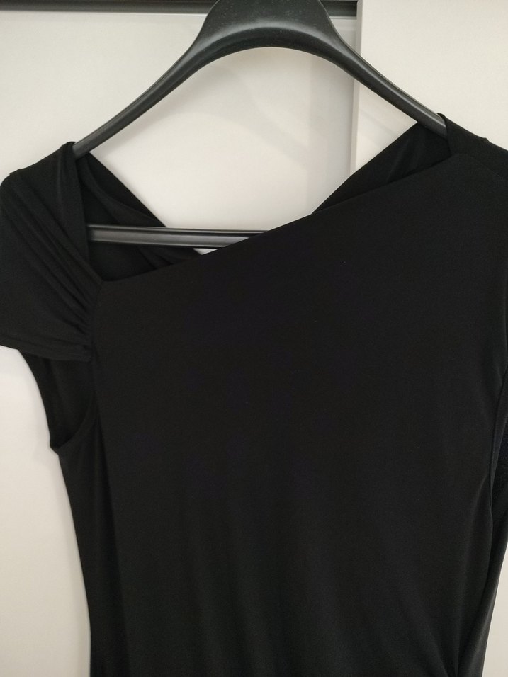 Siyah Drapeli V Yakalı Uzun Elbise - Görsel 3