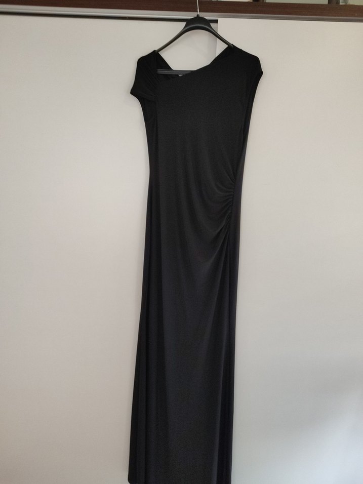 Siyah Drapeli V Yakalı Uzun Elbise - Görsel 2