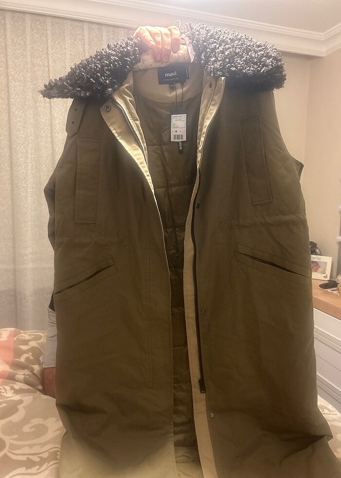 Mavi jeans kürklü parka - Görsel 2