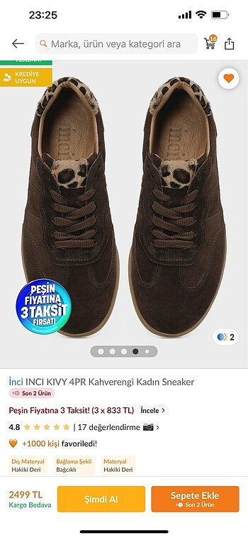 38 Beden Kahve rengi leopar kadın sneaker