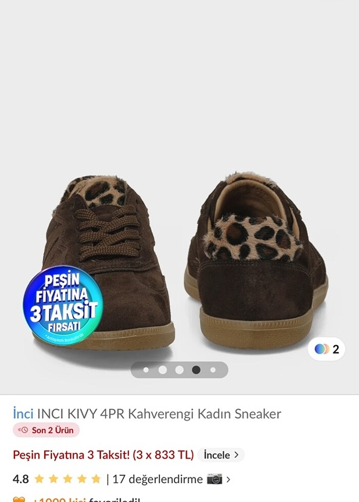 Kahve rengi leopar kadın sneaker - Görsel 2
