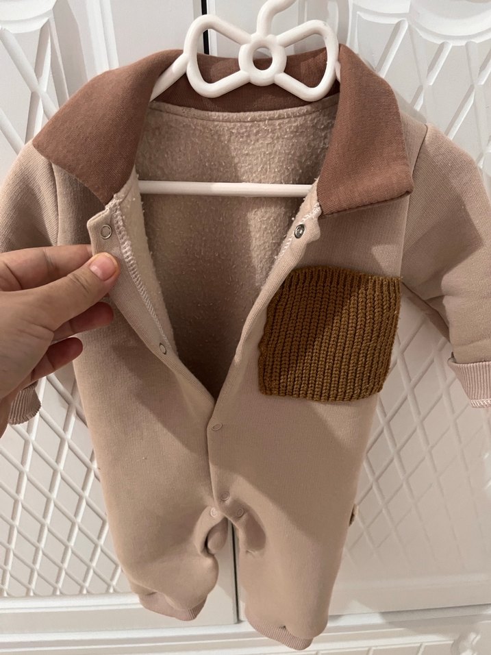 Kahverengi Triko Cepli Bebek Tulum - Görsel 4