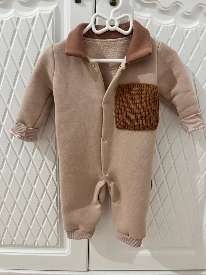 Kahverengi Triko Cepli Bebek Tulum - Görsel 3