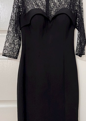 Dantel Detaylı Siyah Uzun Abiye Elbise - Görsel 4