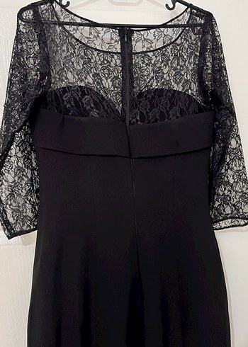 Dantel Detaylı Siyah Uzun Abiye Elbise - Görsel 8