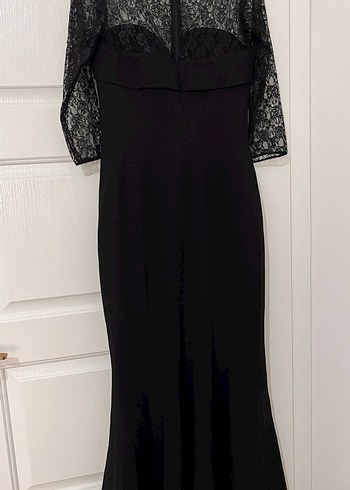 Dantel Detaylı Siyah Uzun Abiye Elbise - Görsel 9