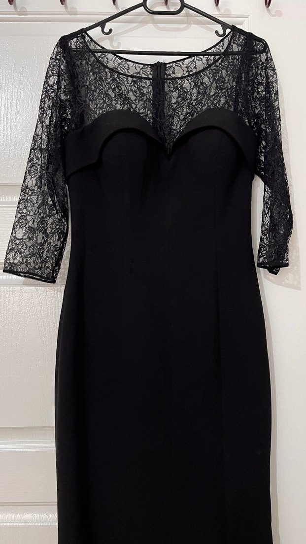 Dantel Detaylı Siyah Uzun Abiye Elbise - Görsel 2