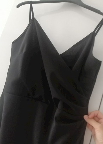 Siyah Drapeli V Yaka Midi Elbise - Görsel 4