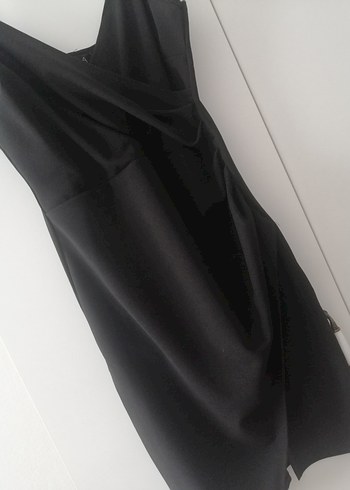 Siyah Drapeli V Yaka Midi Elbise - Görsel 2