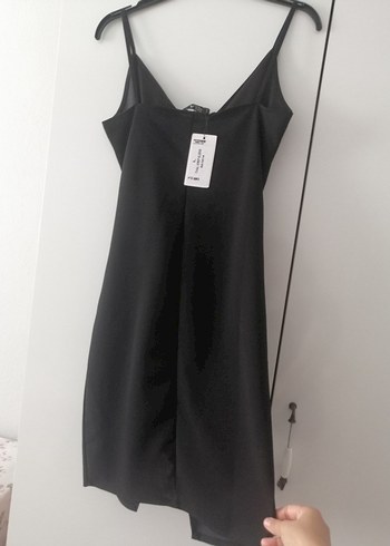 Siyah Drapeli V Yaka Midi Elbise - Görsel 6