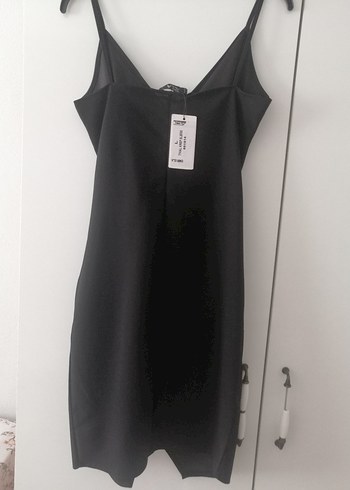 Siyah Drapeli V Yaka Midi Elbise - Görsel 5