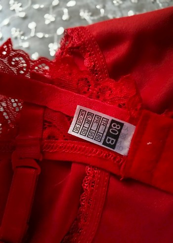 Kırmızı Desenli Gotik Sütyen 80beden - Görsel 5
