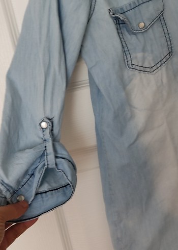m Beden mavi Renk Kadın Mavi Denim Gömlek