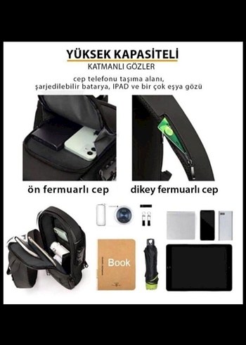 Beden siyah Renk Body Bag Uziko Kilitli Çanta