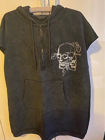 xs Beden Black on Black kapüşonlu oversize elbise