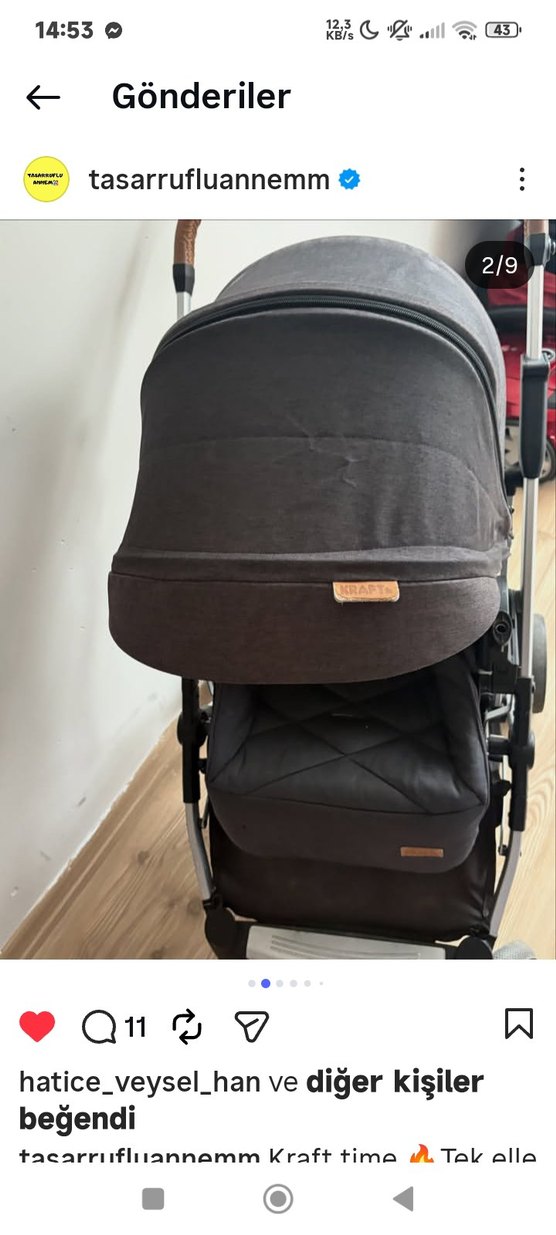 Kraft Tinik Siyah Bebek Arabası Katlanabilir - Görsel 3