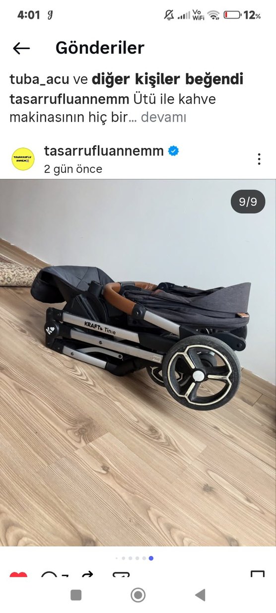 Kraft Tinik Siyah Bebek Arabası Katlanabilir - Görsel 2