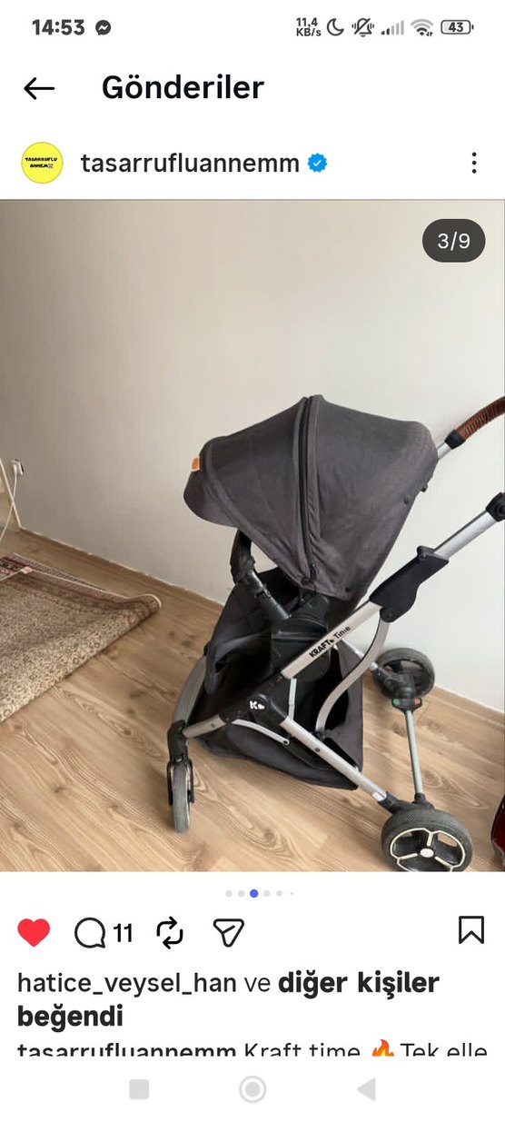 Kraft Tinik Siyah Bebek Arabası Katlanabilir - Görsel 5