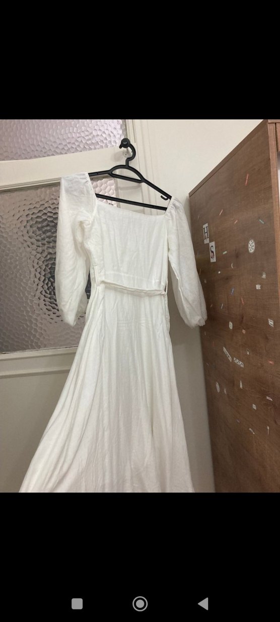 Düğmeli Beyaz Uzun Bohem Elbise - Görsel 3