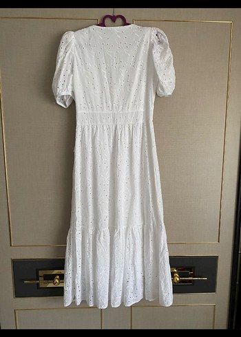 Dantel Detaylı Beyaz Bohem Uzun Elbise - Görsel 5