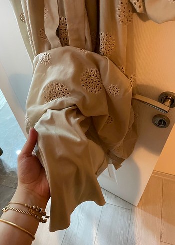 Bej Nakışlı Tesettür Elbise - Görsel 6