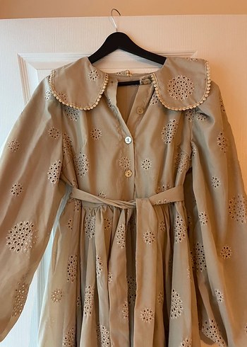 Bej Nakışlı Tesettür Elbise - Görsel 2