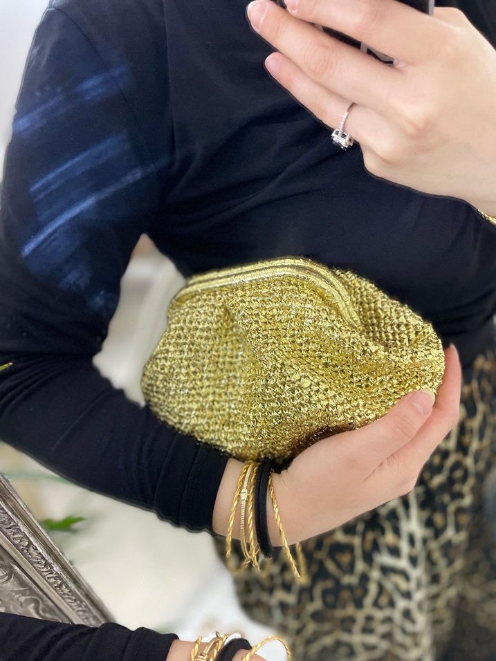 Clutch Metalik Örgü Çanta - Görsel 5