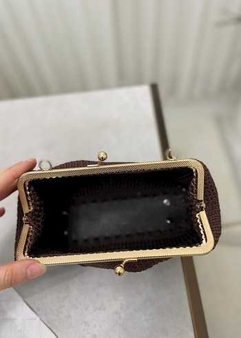 Kahverengi Örgü Kadın Clutch Çanta - Görsel 4