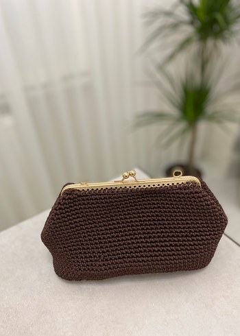 Kahverengi Örgü Kadın Clutch Çanta - Görsel 2