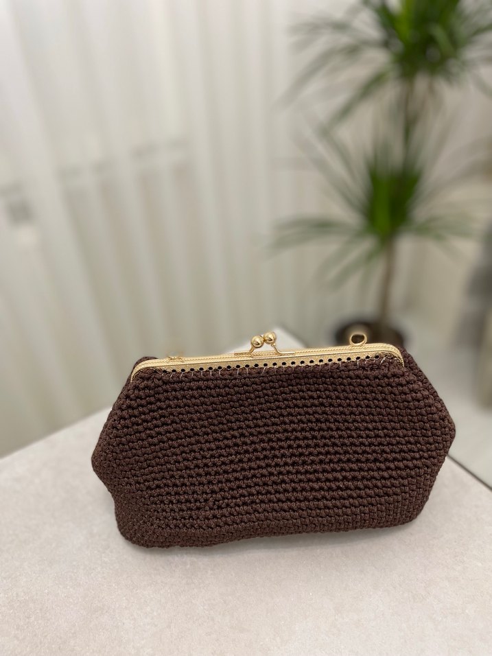 Kahverengi Örgü Kadın Clutch Çanta - Görsel 2