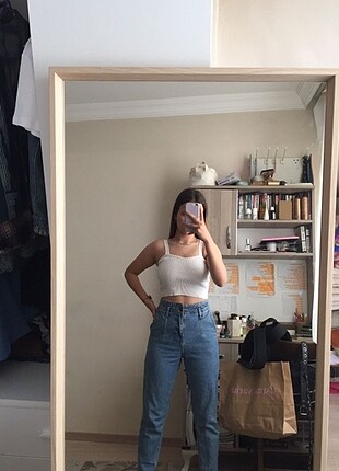 34 Beden mavi Renk Yüksek bel mom jean
