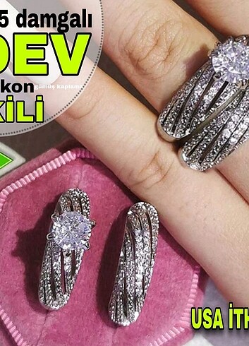 Beden 925 DAMGALI USA İTHAL ZİRKON TAŞLI İKİLİ YÜZÜK