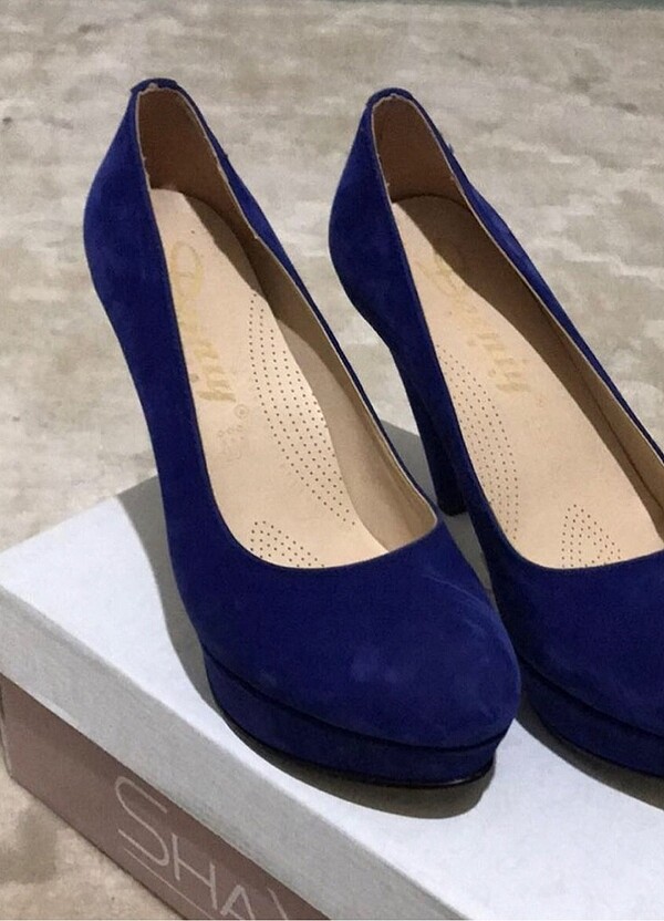 Mavi süet platform topuklu ayakkabı - Görsel 2