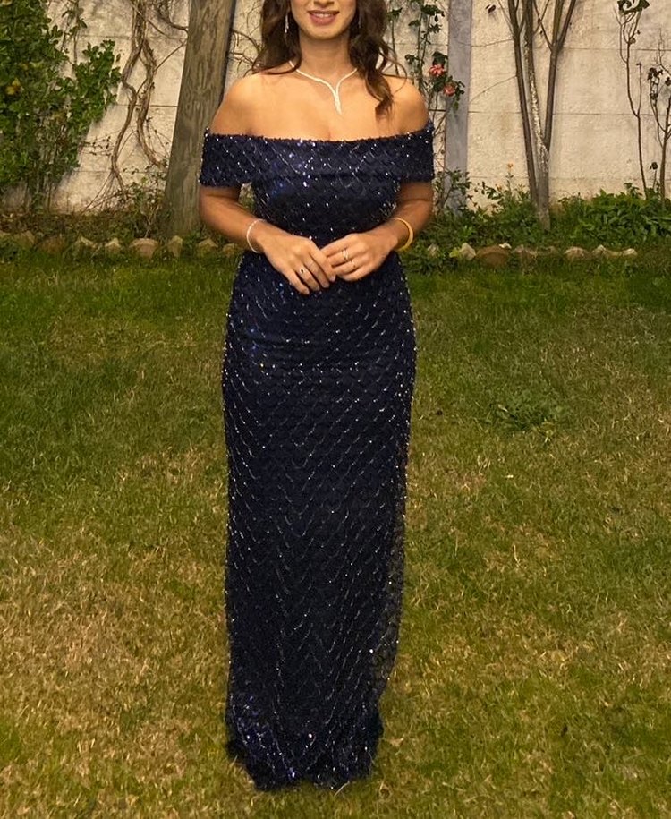 Parlak Lacivert Uzun Drapeli Abiye Elbise - Görsel 4