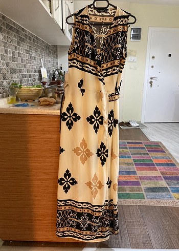 Bohem Etnik Desenli Uzun Beyaz Elbise - Görsel 2