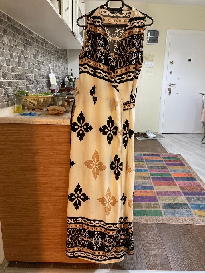 Bohem Etnik Desenli Uzun Beyaz Elbise - Görsel 2