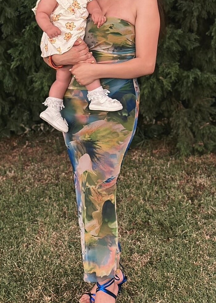 Zara Desenli Straplez Elbise - Görsel 5