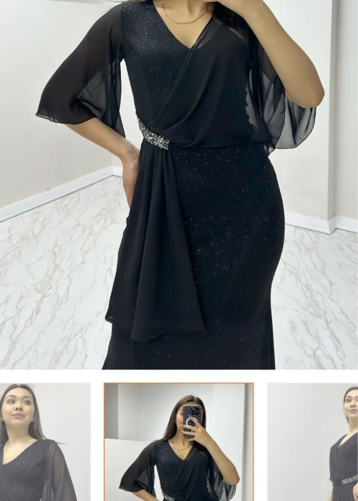 Simli kumaş uzun elbise - Görsel 4