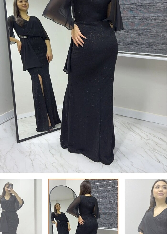 Simli kumaş uzun elbise - Görsel 3