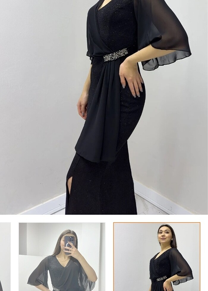 Simli kumaş uzun elbise - Görsel 5