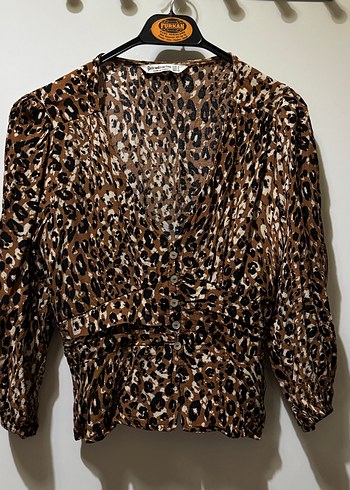 Stradivarius Leopar Desenli V Yaka Bluz